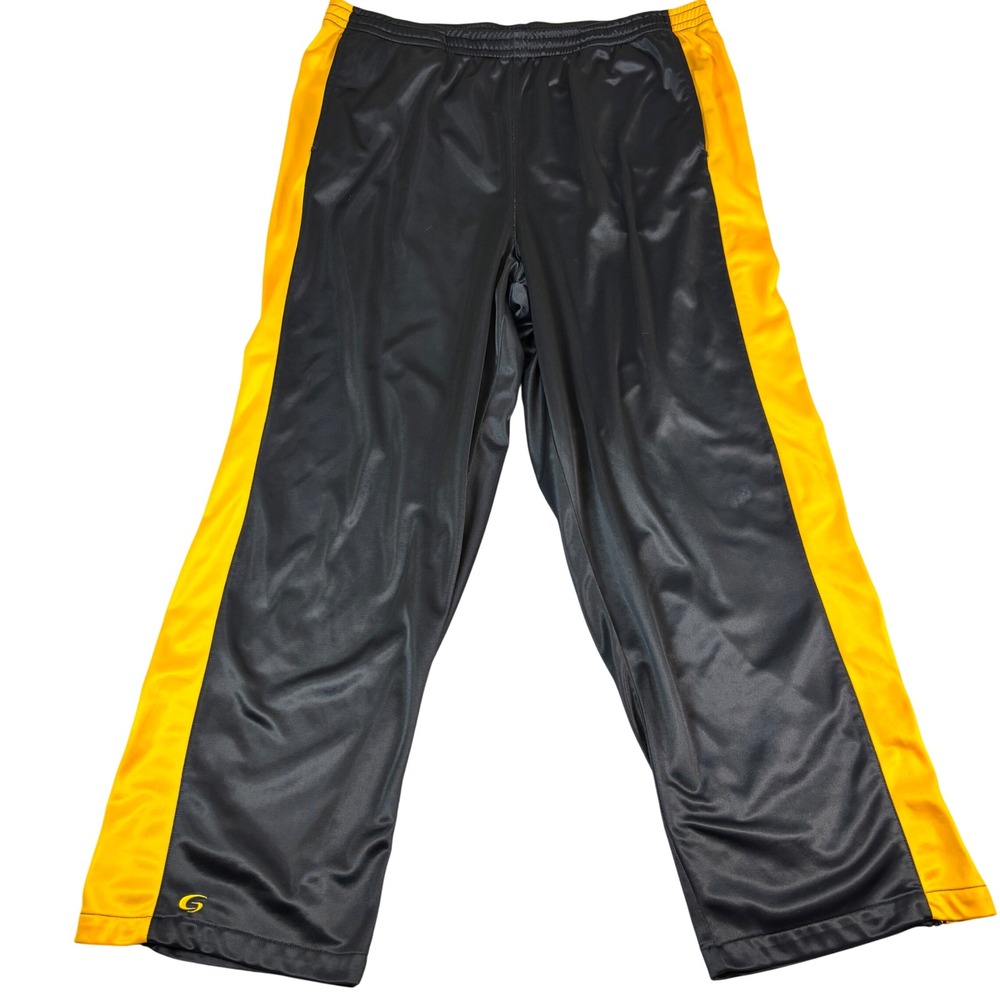 GTM Sportswear Mens 3XL Track Pants Black Yellow Side Stripe Athletic Warm Up